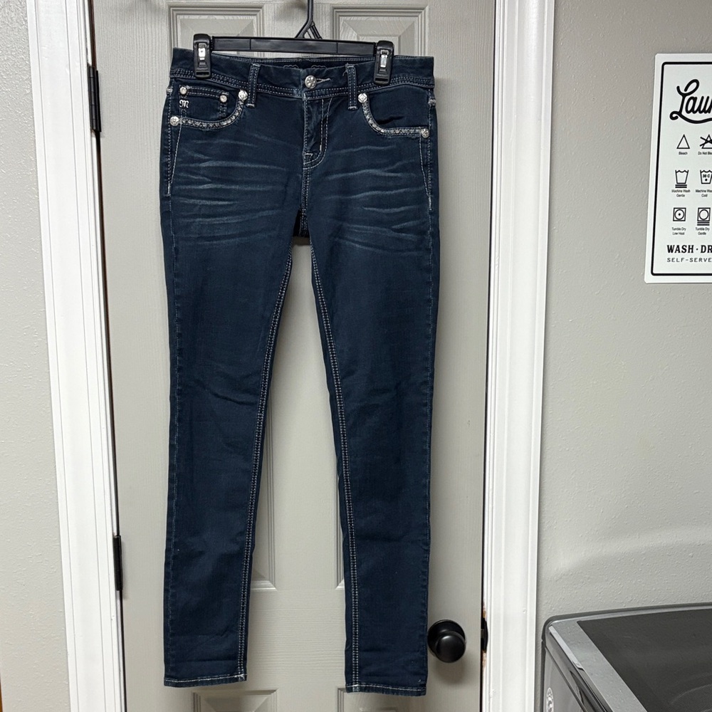 Miss Me Blue Skinny Jeans with Contrast Stitching